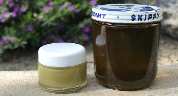 Jar of Cannabis Infused Oil and Jar of Cannabis Pot Salve.